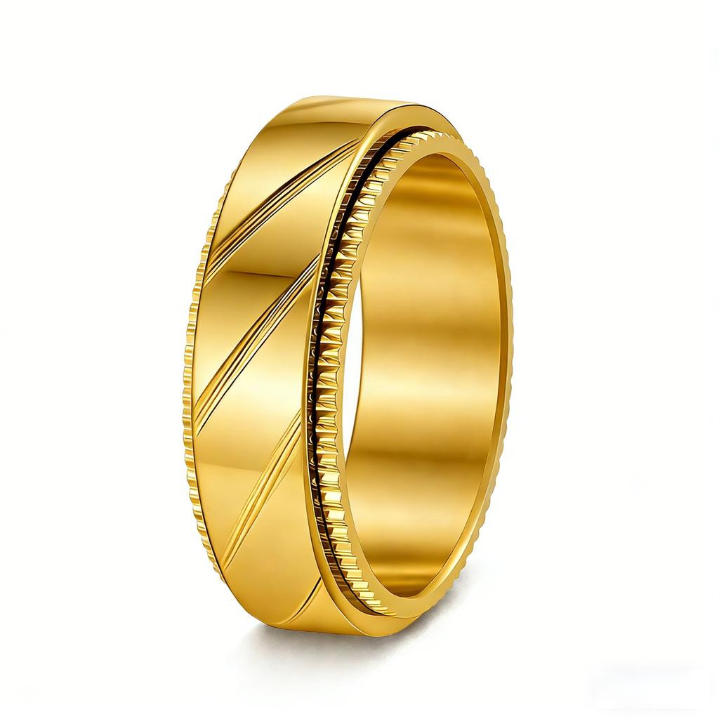 Fashionable Titanium Steel Jewelry Punk Style 8mm Pattern Mesh Rotatable Vacuum Titanium Steel Ring