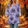 Women's Fashion Halloween Print Loose Casual Round Neck Three-Quarter Sleeve Top