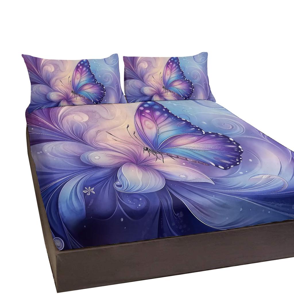 Butterfly Flowery 3-Piece Bedding Set With Two Pillowcases, Suitable For Living Room And Bedroom (Nature, Room, Decor)