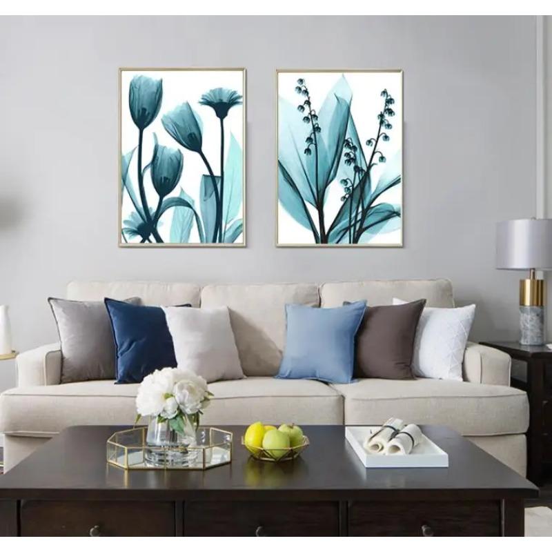 Nordisch Canvas Schilderij Bloemen Poster Blauw Bloemen Wandkunst Print voor Vintage Woonkamer Decoratieve Wandafbeeldingen
