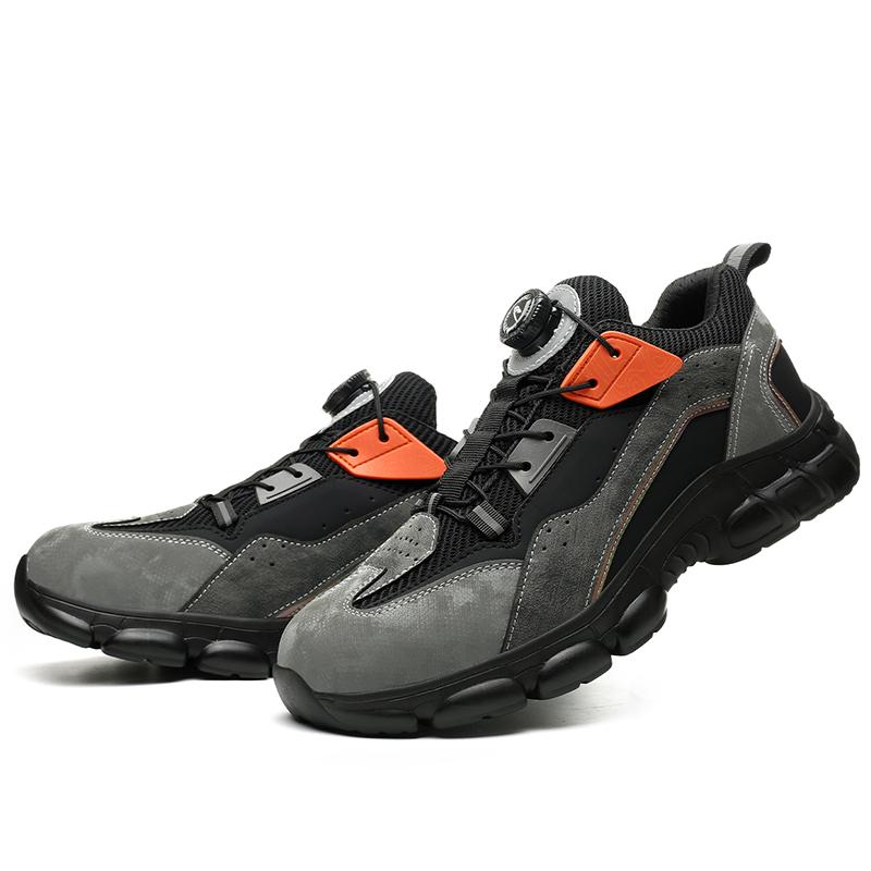 Rotated Button Men Work Shoes Anti-Smash and Anti-Puncture Safety Shoes Sneaker Comfortable Lightweight Breathable Work Shoes