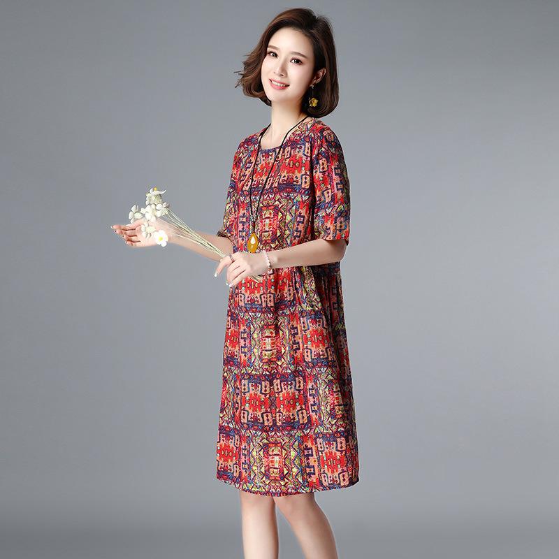 2025 Women's Summer Floral Cotton-Linen Mid-Length Slimming Dress