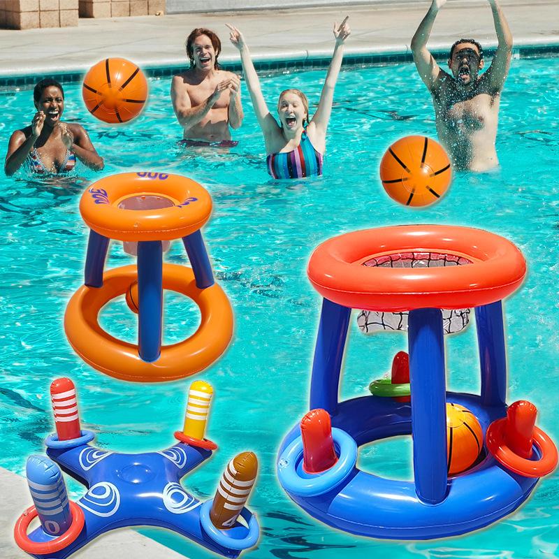Inflatable Basketball Hoop Ring Toss Game Summer Swimming Water Sports Toys Outdoor Beach Party Pool Interactive Floating Toy