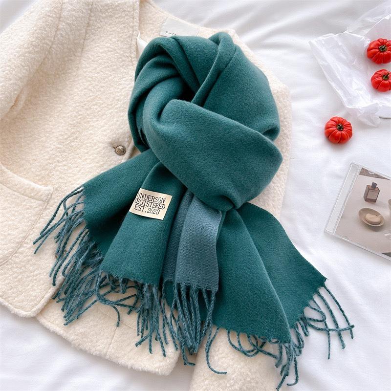 Solid Color Imitation Cashmere Scarf Women's Winter Thickened Double-sided Warm Scarf Cold-proof Outer Long Shawl