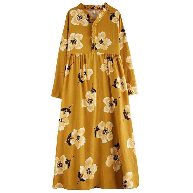 Loose Mulle Lace Long Sleeve Hem Long Dresses