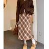 American Retro Plus Size Plaid Wool Skirt – Elegant Mid-Length Korean Style