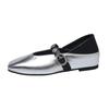 Silver single shoes women's spring new square head light mouth patent leather retro fashion soft surface flat shoes women
