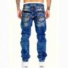 Nuovi Jeans Dritti in Denim da Uomo Street Washed Heavy Industry Esplosivi Elastici