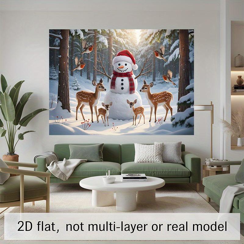 2D flat banner 1 piece winter wonderland snowman and deer-themed background decoration photo propszyc