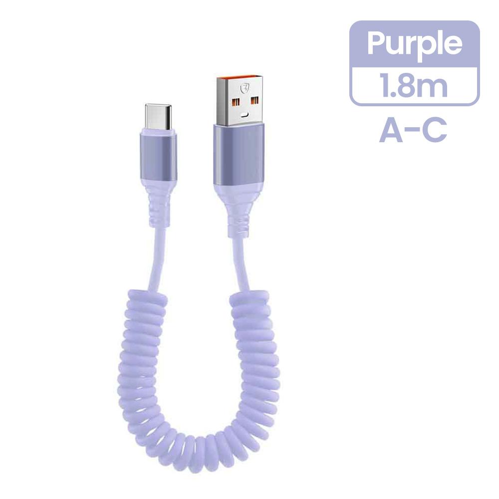 

66w Car Spring Fast Charging USB Cable Multicolor USB A/USB C to Type C Cable USB C Data Cord For iPhone 15 16 pro Xiaomi Huawei 1.8m