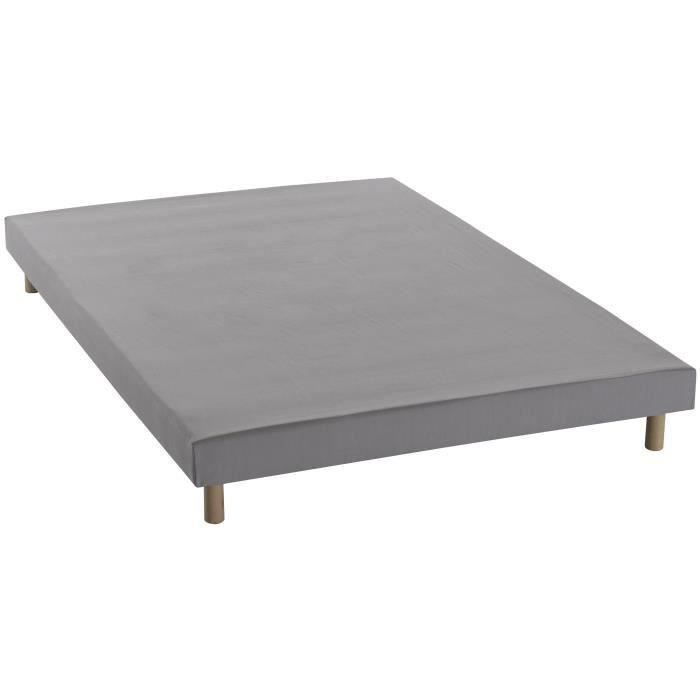 DEKO DREAM Rakenne Sommier tapissier à lattes 140 x 190 cm - Bois massif gris + Pieds