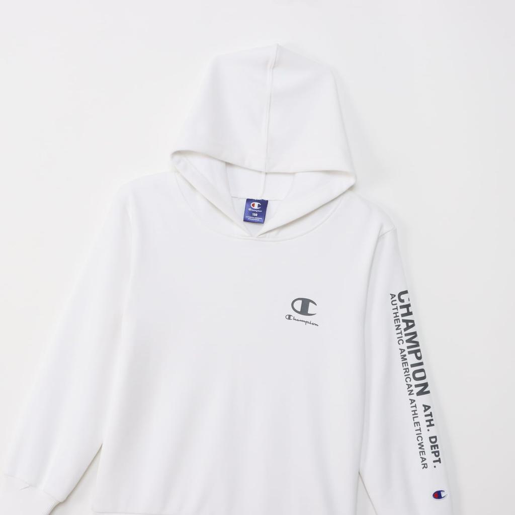 Champion Long Sleeve Schoolboy Hooded Kids' Hoodie, Quick-Drying, One-Point Logo, Sweatshirt, White, CK-ZS102