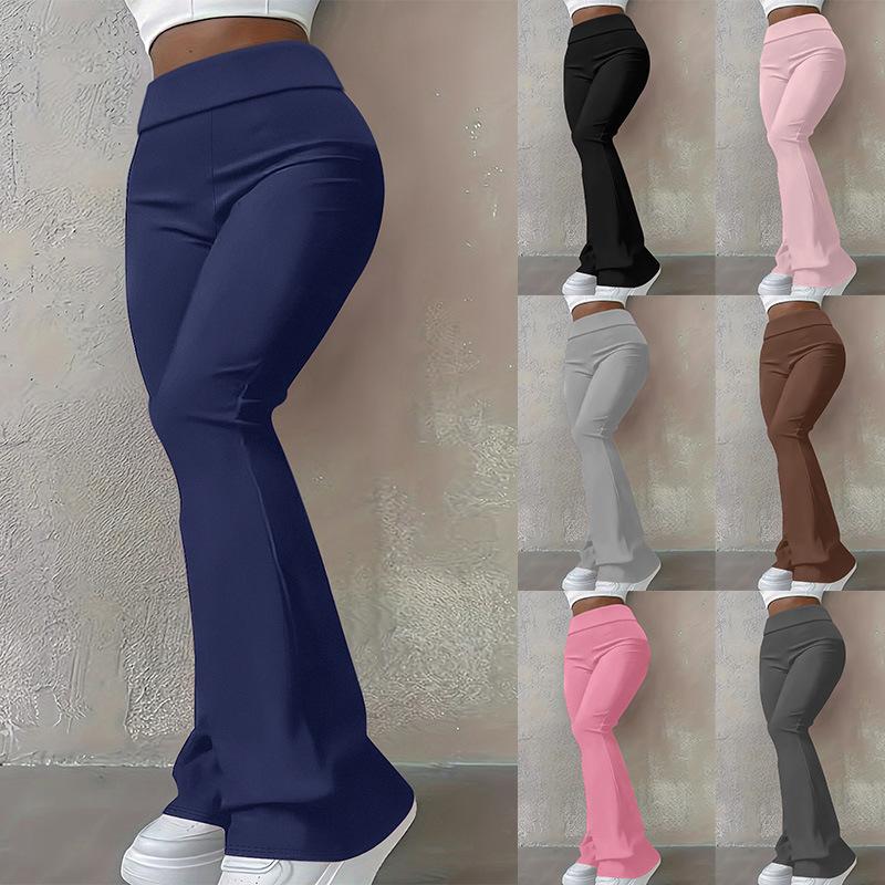 Women's Mid Rise Flare Pants Slim Fit Solid Color Polyester Spandex Casual Sports Long Trousers