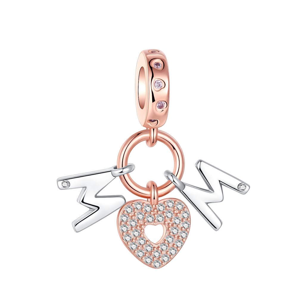 Copper Heart Shaped Warm Family Mom Charm Beads Fit Original Bracelets Fine Diy Mother'S Day Jewelry Gifts