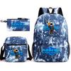Mochila escolar de grande capacidade com alça de ombro; conjunto de estojo de lápis de três peças para estudante