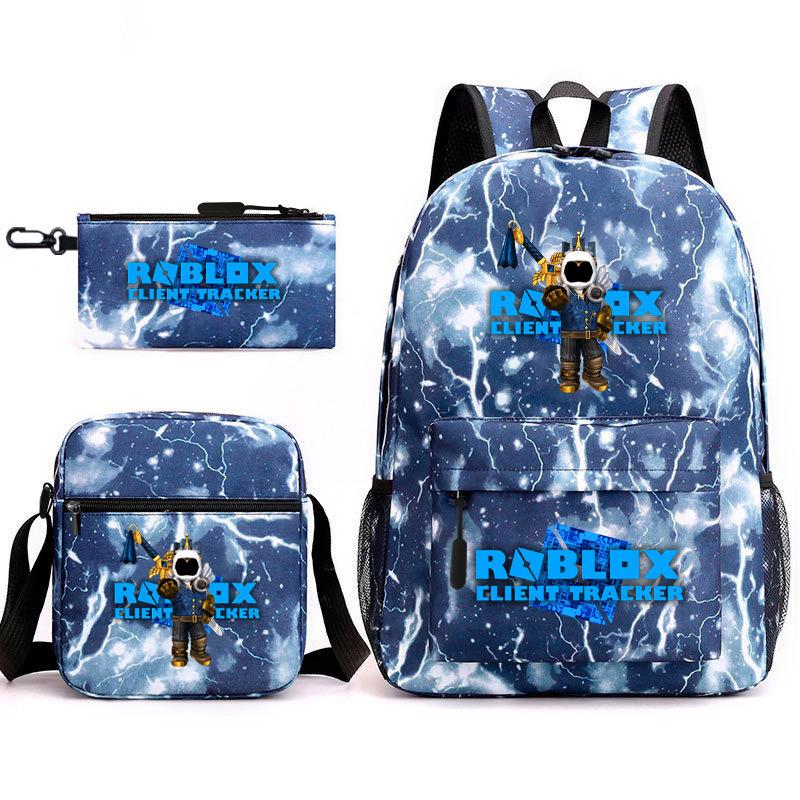 Mochila escolar de grande capacidade com alça de ombro; conjunto de estojo de lápis de três peças para estudante