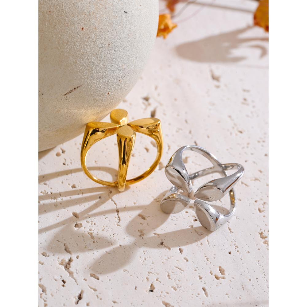 Eetit Stylový Unikátní Design Nerezová Ocel Široký Otevřený Prsten Voděodolný Kov Výrazné Prstové Šperky Doplňky