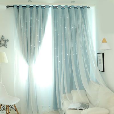 Double Layer Hollowed Out Star Curtains Romance Star Gradient Window Screen Curtains for Living Room Children's Room Bedroom
