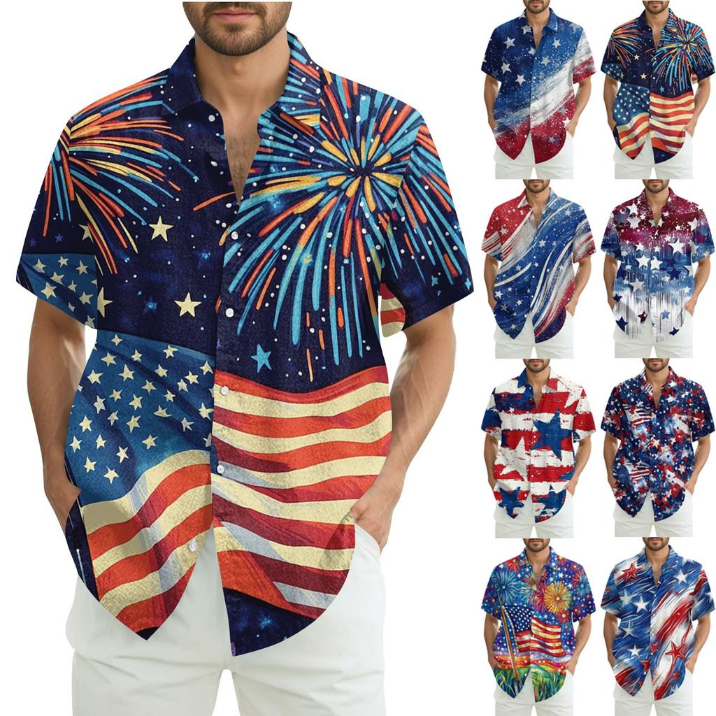 Men's Casual Casual Independence Day Print Short-sleeved Shirt