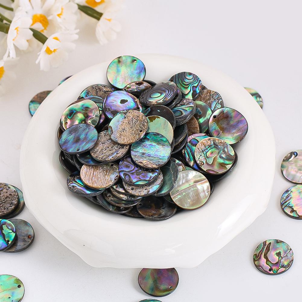 2Pcs 15Mm Natural Abalone Shell Disc Flat Round Loose Beads Coin Colorful Shell Do-It-Yourself Wind Chimes Pendant Crafting Jewelry Making