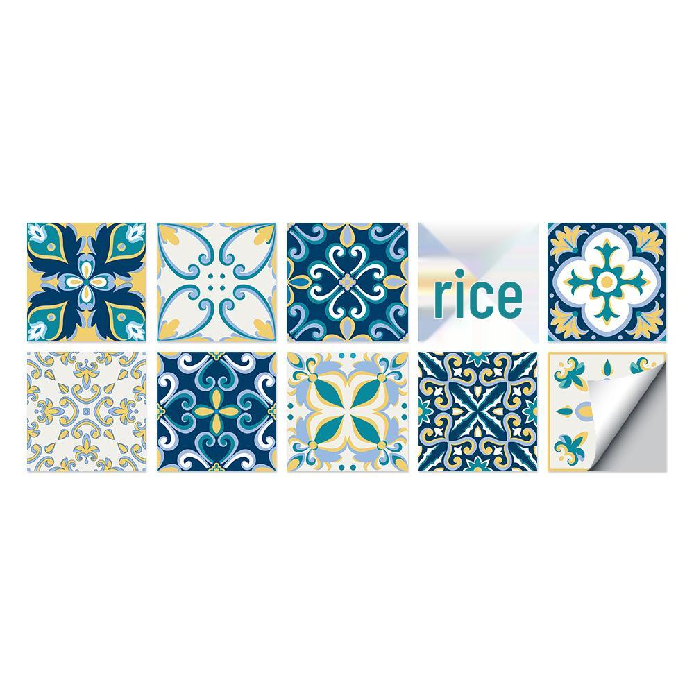 10-Pack European Style Floral Tile Wall Stickers for Living Room and Bathroom - Self-Adhesive PVC Crystal Film