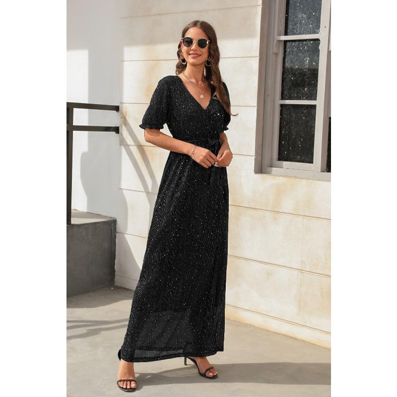 New V-neck High-waisted Strappy Split Long Dresses
