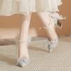 Women Wedding Shoes Pointed Thin Dress Thick Heels Bow Silver Beautiful High Heels Adult Ceremony Party Lady Pumps Zapatos Mujer