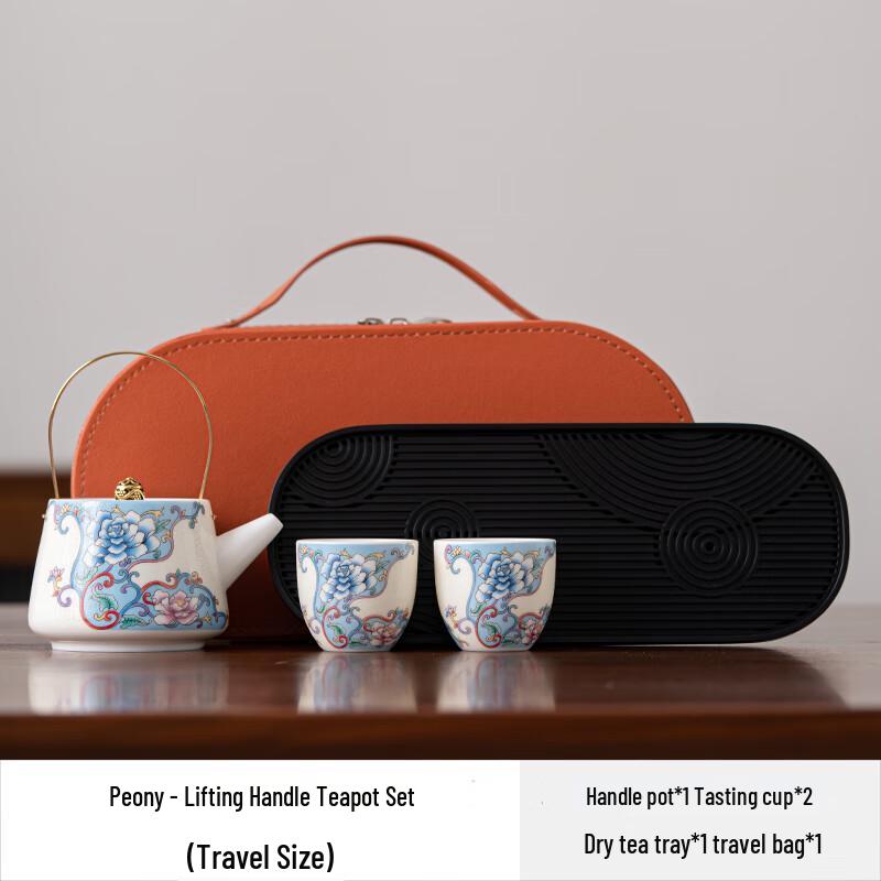 Enamel Filigree Silver Ceramic Tea Set (1 Teapot, 2 Cups)