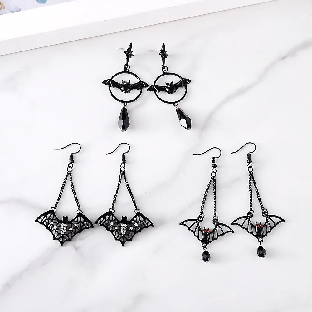 Vintage Gothic Vampire Bat Black Rose Earrings for Women 2025 Creative Holiday Party Personalized Jewelry Halloween Gifts