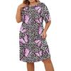 GMXIA Women's Fashion Summer Spring Butterfly Heart Leopard  Print Large Size Short Sleeve O-Neck Loose Casual Nightdress Dresses