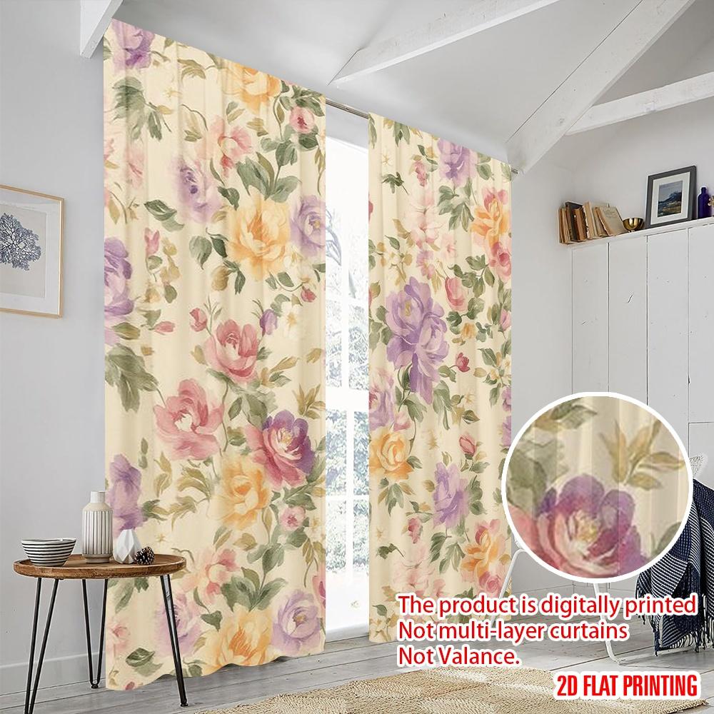 2pcs,2D Plane Printing Contemporary Curtains Floral Harmony (2) Polyester Easy Install (without Rod) Versatile All Perfect for