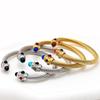 Stylish European-American 18K Gold Stainless Steel Wire Bracelet for Women, Geometric Open Design, Inlaid with Colored Diamonds, Colorfast.