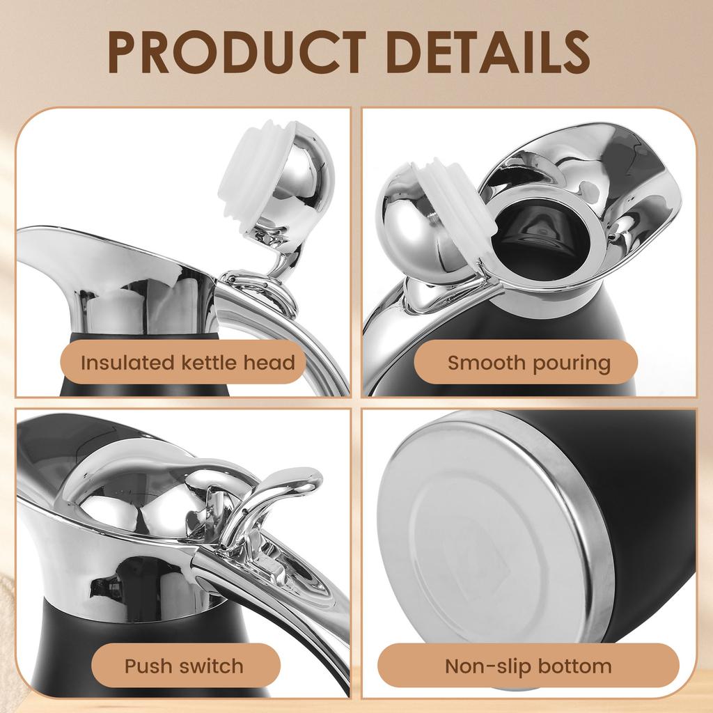 Thermal Coffee Carafe  Leak-proof 2L Thermal Pot Stainless Steel Insulated Coffee Carafe Practical Insulated Tea Pot for Kitchen