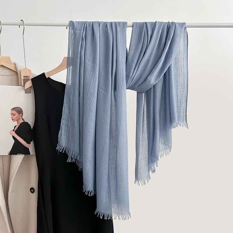 Artistic Cotton and Linen Scarf - Solid Color, Japanese & Korean Style, Women's Shawl for Air-Conditioned Rooms, Outerwear, Sun Protection