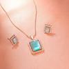 Estele Rose Gold Plated Mint Green Stones Square Designer Pendant For Women