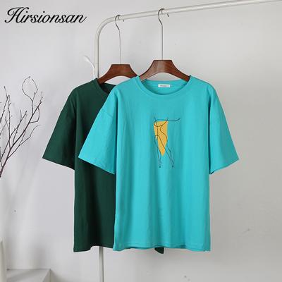 Hirsionsan New Summer Simple Printed T Shirt Women Harajuku Kawaii Loose Clothes Abstract Graphic White Tees Soft Cotton Female Tops