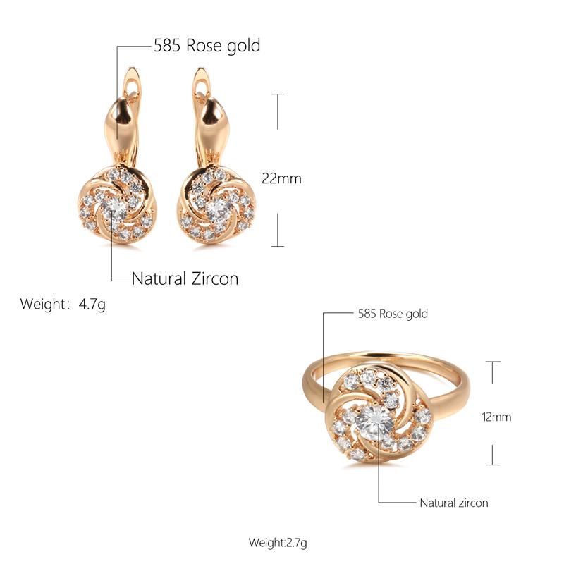 New Rose Gold Earrings Ring Sets For Women Natural Zircon Flower Earrings Trend Unusual Creative Wedding Jewelry