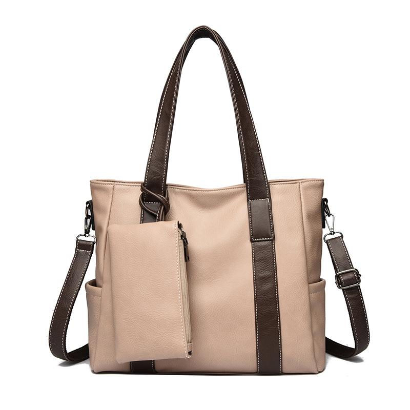 Single-shoulder Bag: Fashionable and Simple Color-blocking Tote Bag, Soft Leather Single-shoulder Commuter Bag