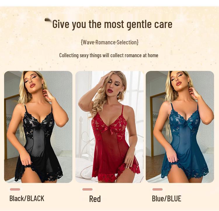European & American Mesh See-Through Sexy Lingerie Camisole Nightgown w636