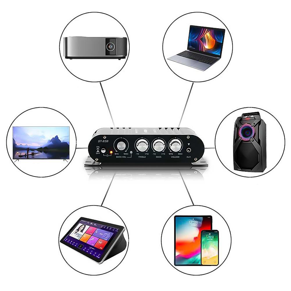 ST-838 Home Theater Amplifiers Stereo Bass Sound Car Home Amp Media Player Subwoofer Amplifier HiFi 2.1 Channel Power Amplifier