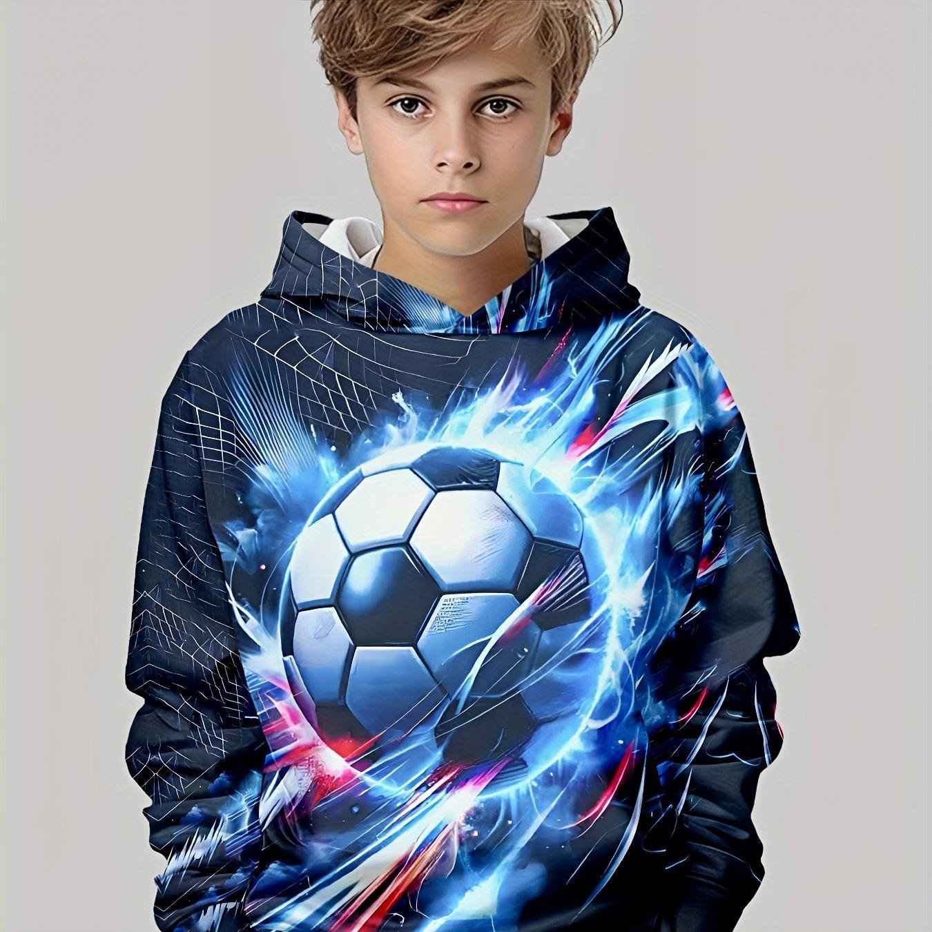

Fashionable, trendy, cool football 3D printed pattern, stylish, casual and versatile long sleeved hoodie 13-14Y