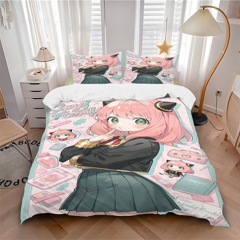 Pink Hair Girl Cat Ears Print 3Pcs Bedding Setduvet Cover With 2 Bedropillowcase Home Birthday Gift