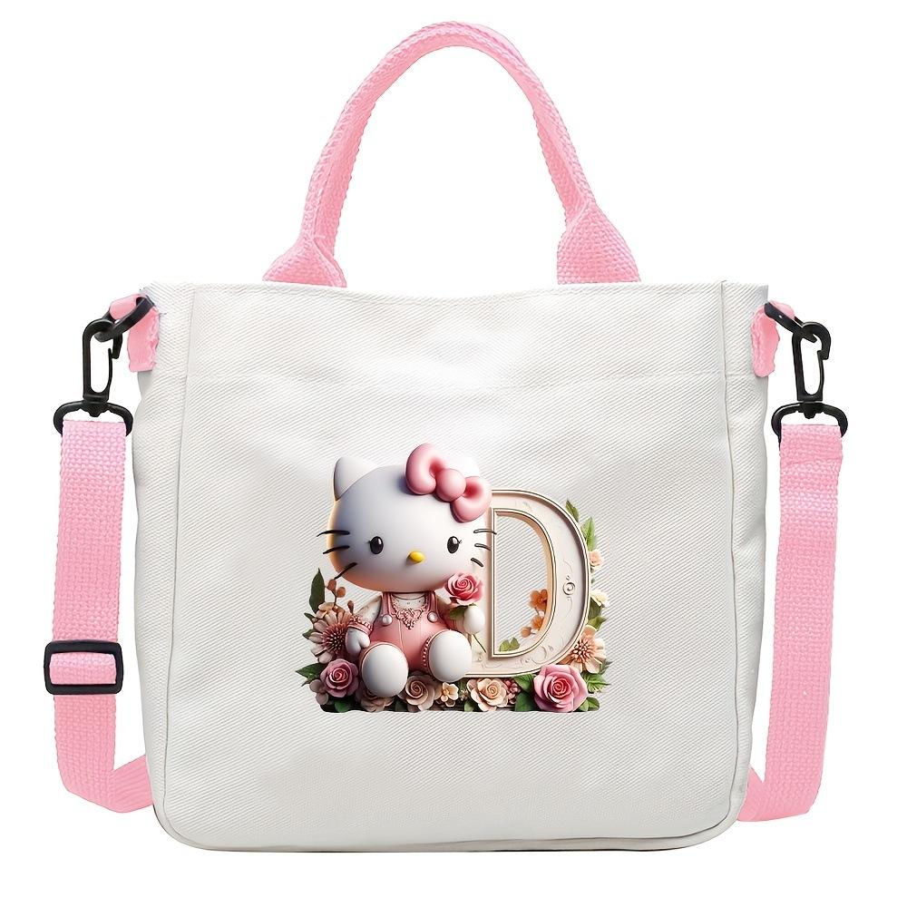 Sweet Cartoon Print 26 Letter Canvas Bag Schoolgirl Portable Crossbody Shoulder Bag Trend