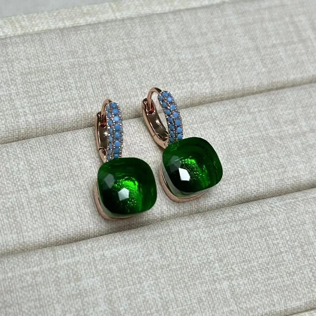 Boucles d'oreilles Nudo 10,6 mm Incrustées de Turquoise Zircon Pour Femmes Topaze Bleue Pendantes Carrées en Cristal Boucle d'oreille Bijoux de Mode Cadeau