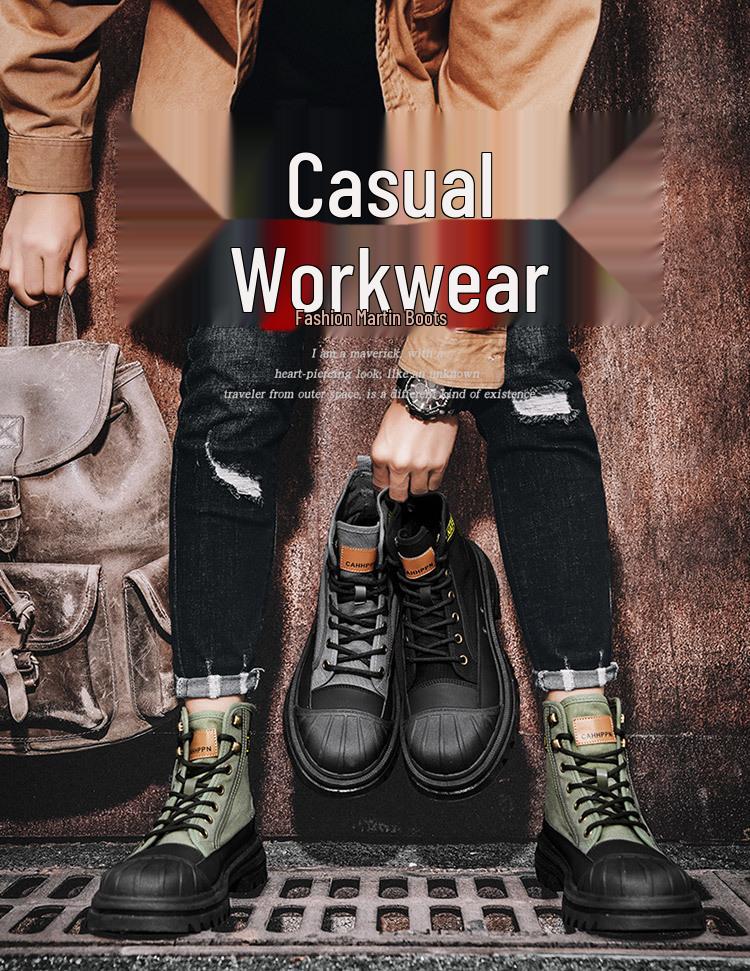 Martin Men's High-Top Canvas Boots: Spring, Thick-Soled Casual Workwear Motorcycle Shoes