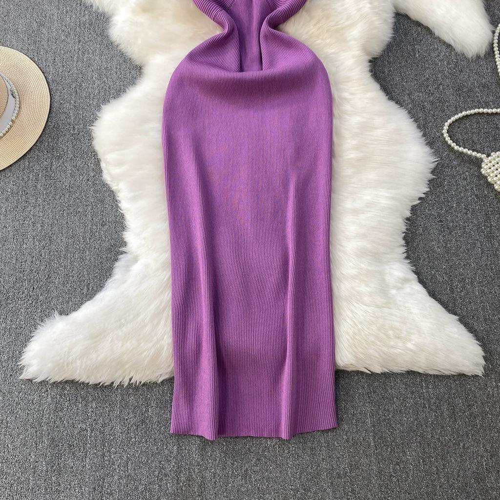 Summer Women Sexy Spaghetti Strap Knitted Sweater Long Midi Home Chic Sheath Dresses