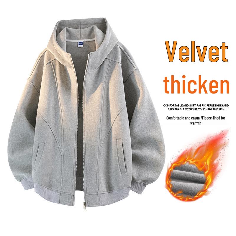 Men's Autumn/Winter 2025 Fleece-Lined Hooded Cardigan Sweatshirt, Heavyweight Casual Jacket for Teen Boys.
