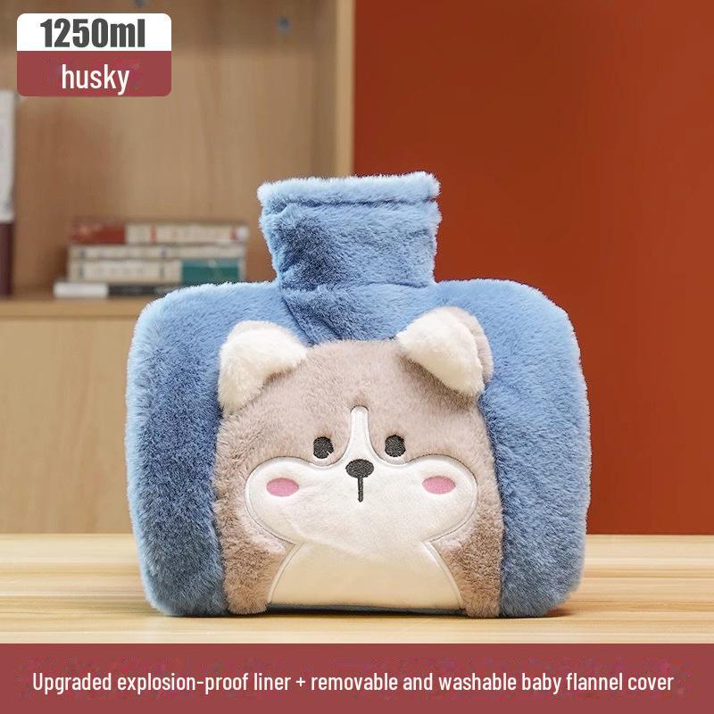 Plush Rabbit Fur Water-Filled Hand Warmer Bag - Thickened PVC Cartoon Design