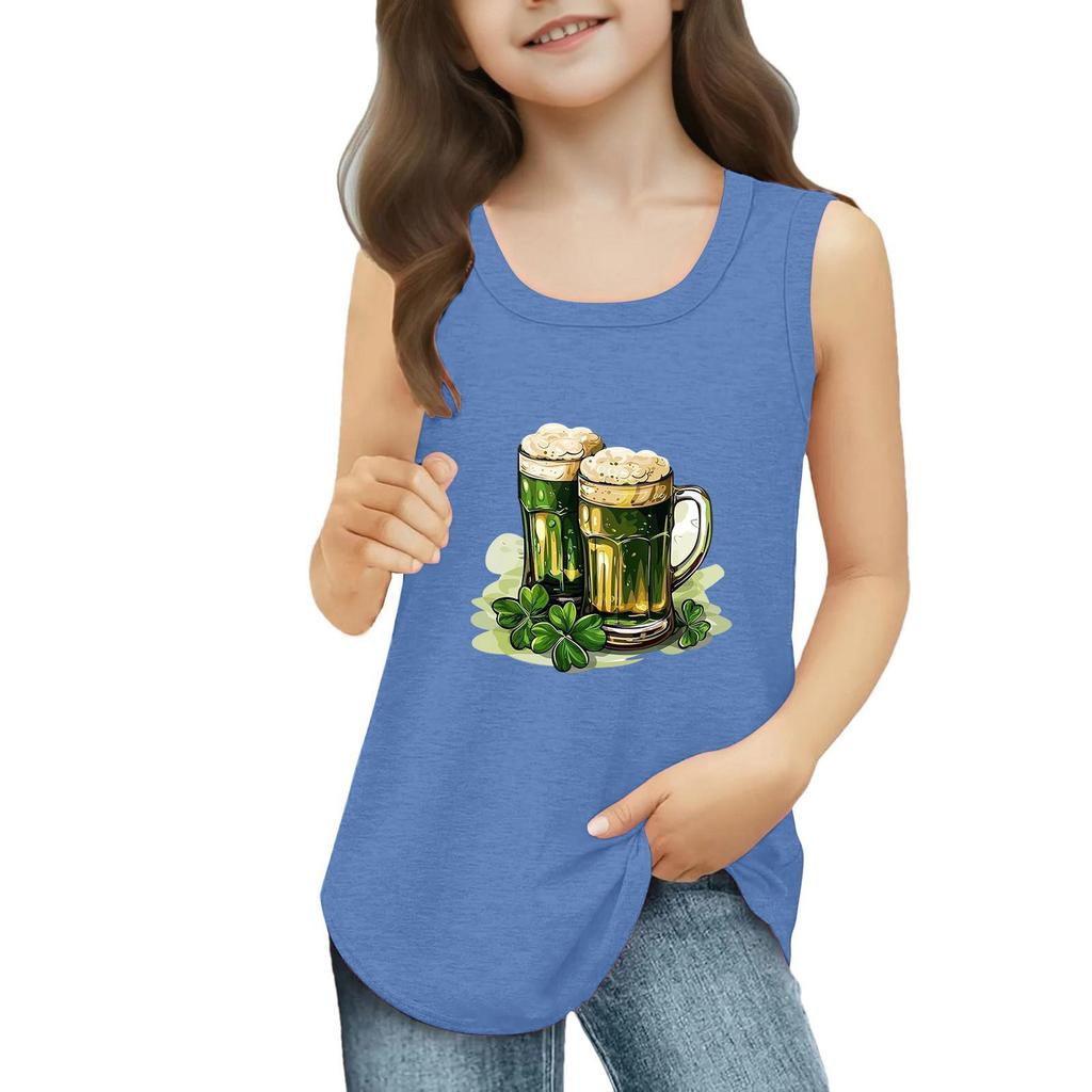 Dziewczęce Koszulki Bez Rękawów na Lato z Okrągłym Dekoltem Top Tank St. dzień Patryka