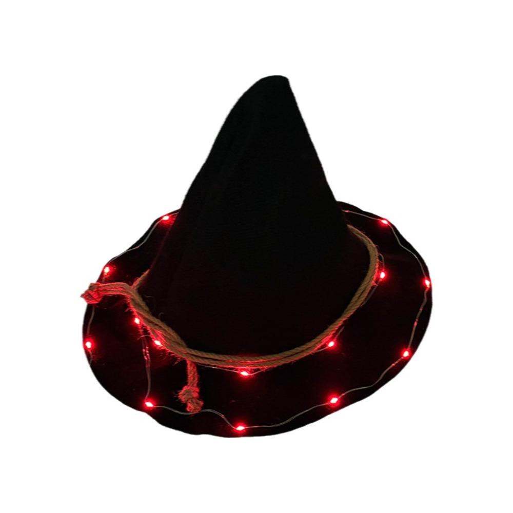Pointed Design LED Witch Hat Black Cosplay Hat Light Up Wizard Hat Carnival Festival